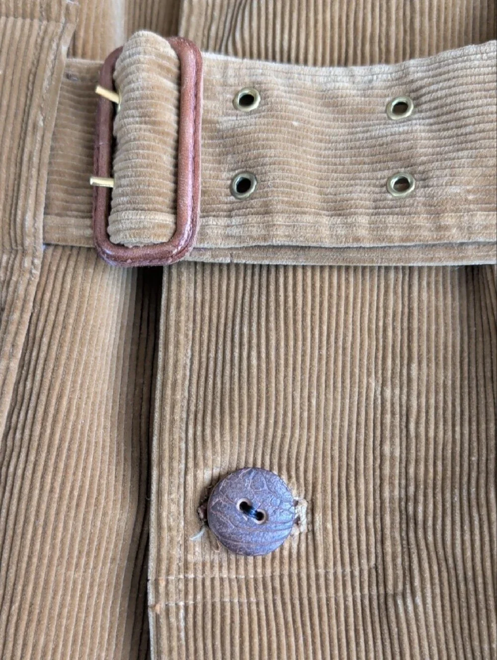 Vintage Cortefiel Corduroy Belted Trench Coat Jacket Brown SZ 38 Cozy HeavyDuty